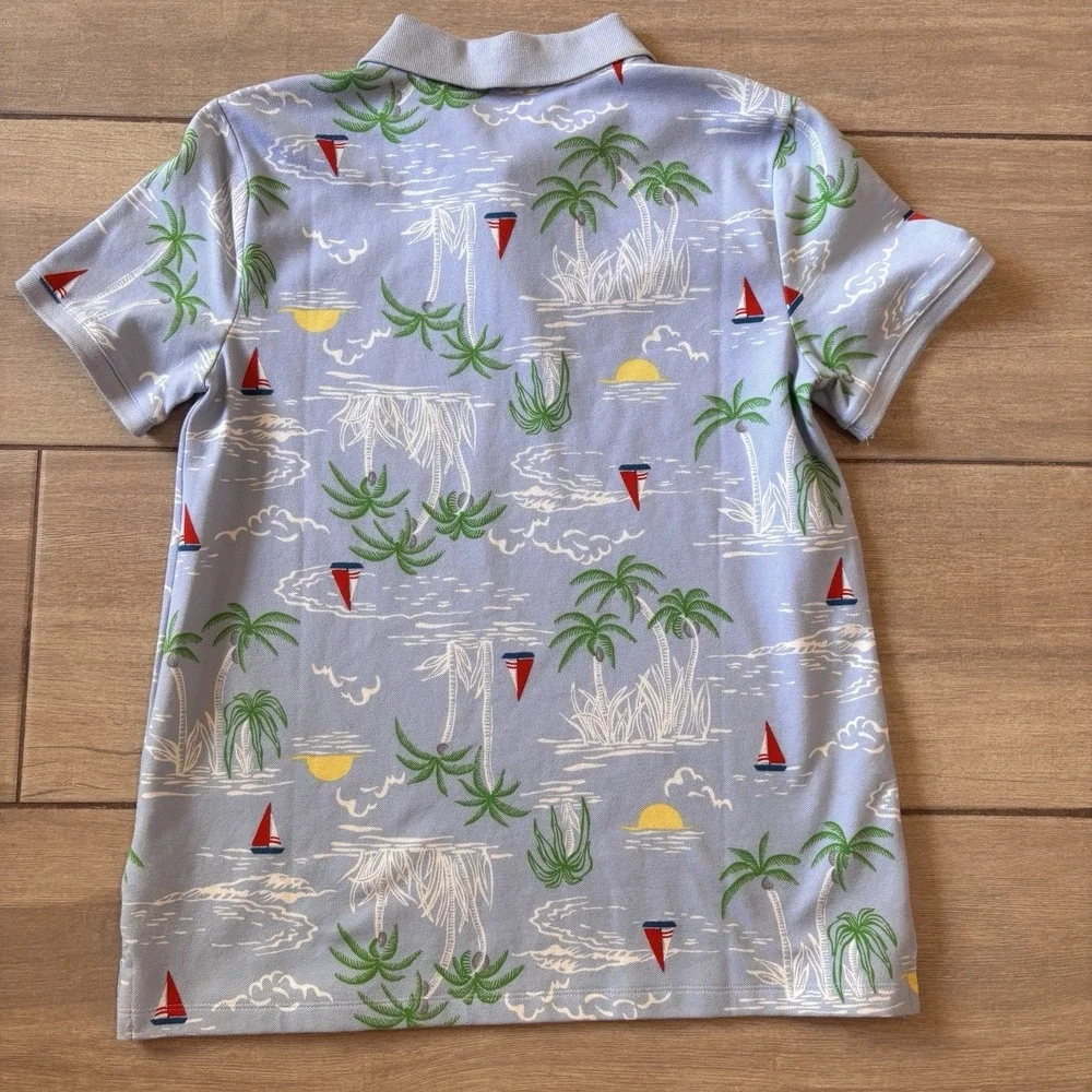 Lands End Shirt Women S Blue Sailboat‎ Palm AOP Short Sleeve Stretch Golf Polo